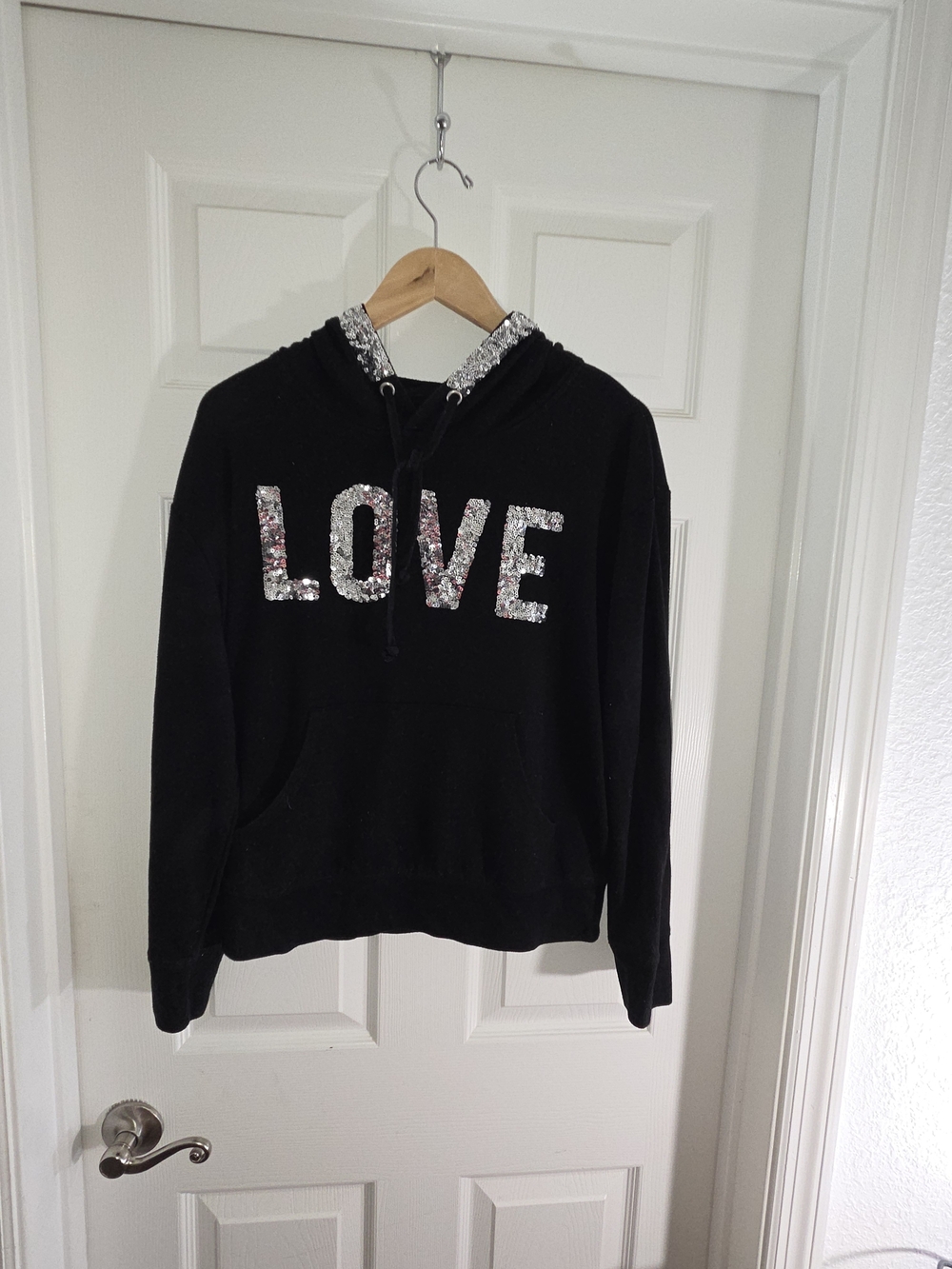 Black Sequin 'LOVE' Hooded Pullover Sweatshirt
